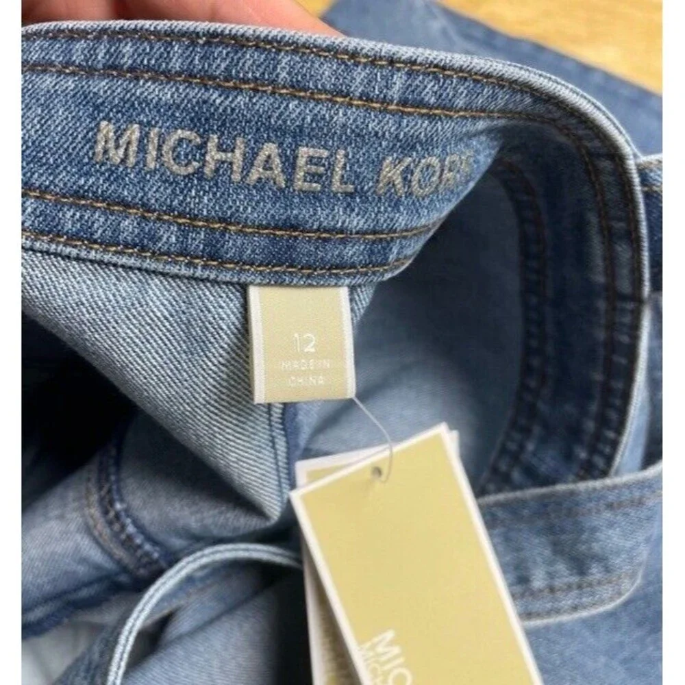 Michael Kors Stretch Denim Dress Pockets Straps Overalls Preppy 90s Size 12 NEW - Picture 7 of 13